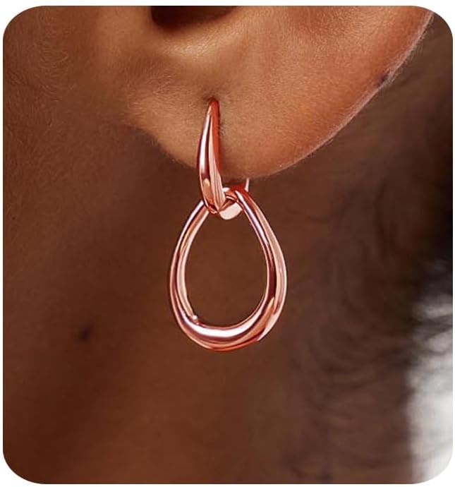 Gold Earrings for Women Trendy 14K Gold Plated Double Hoop Dangle Earring Thin Minimalist Lightweight Dainty Drop Earrings Jewelry Gift for Her