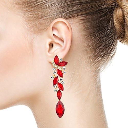 Art Deco Wedding Bridal Party Rhinestone Marquise Cluster Chandelier Long Dangle Statement Earrings