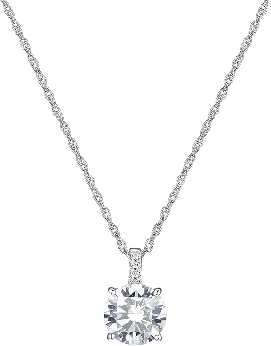 MISS MIMI Solitaire Cubic Zirconia Necklace for Women, 1–3 CT Round,Heart,Princess Cut CZ Options, Bezel or Prong Set in 925 Sterling Silver, Adjustable 16–20" Minimalist Everyday Jewelry