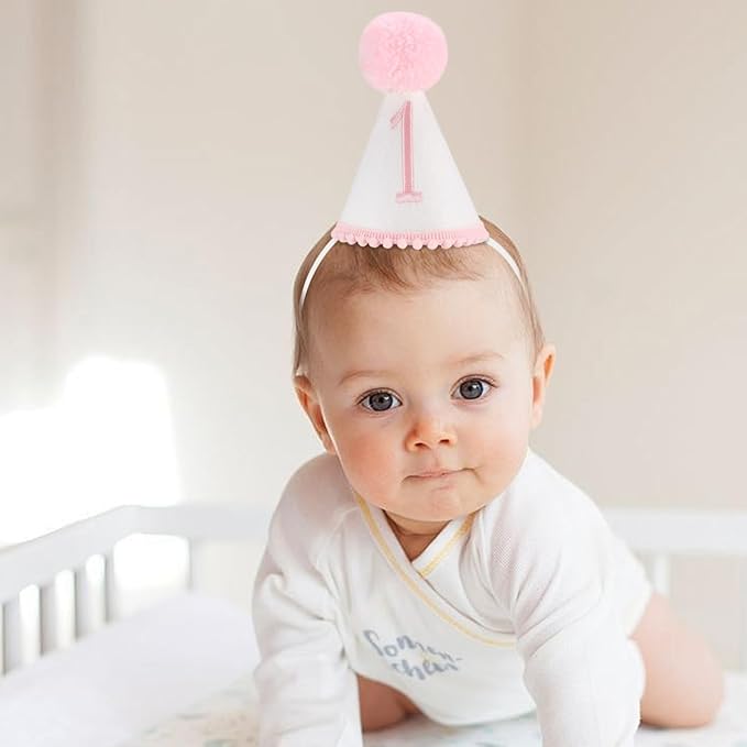 Boy/Girl 1st Birthday Party Crown, Pink 1st Birthday Embroidered Party Hat, Blue One Party Hat For Boys/Girls (PING-1ST-CXMZ)