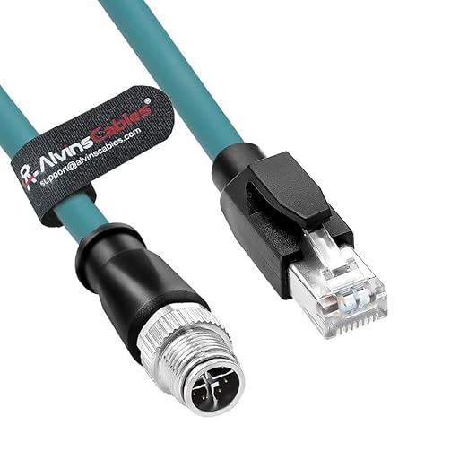Alvin's Cables M12 8 Pin Male to RJ45 Shielded Ethernet Cable M12 X Coded 8 Position Cat6a Cable for Cognex Industrial Camera 20M/65.6ft