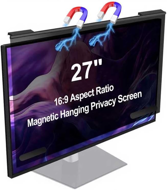 Magnetic Computer Privacy Screen Filter 27 Inch, Removable Hanging Aluminum Alloy Privacy Shield for 16:9 Widescreen Monitor, Anti Spy Anti Scratch Anti Glare Blue Light Screen Guard