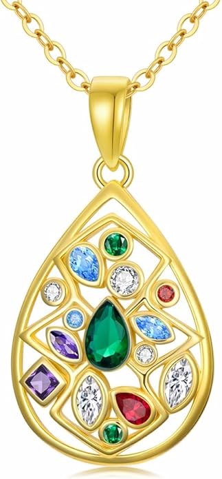 Gemstone Necklaces for Women 14K Yellow Gold Plated Silver Colorful Pendant Necklace Multicolor Cubic Zirconia Heart Pearshaped Jewelry for Mother Wife Daughter