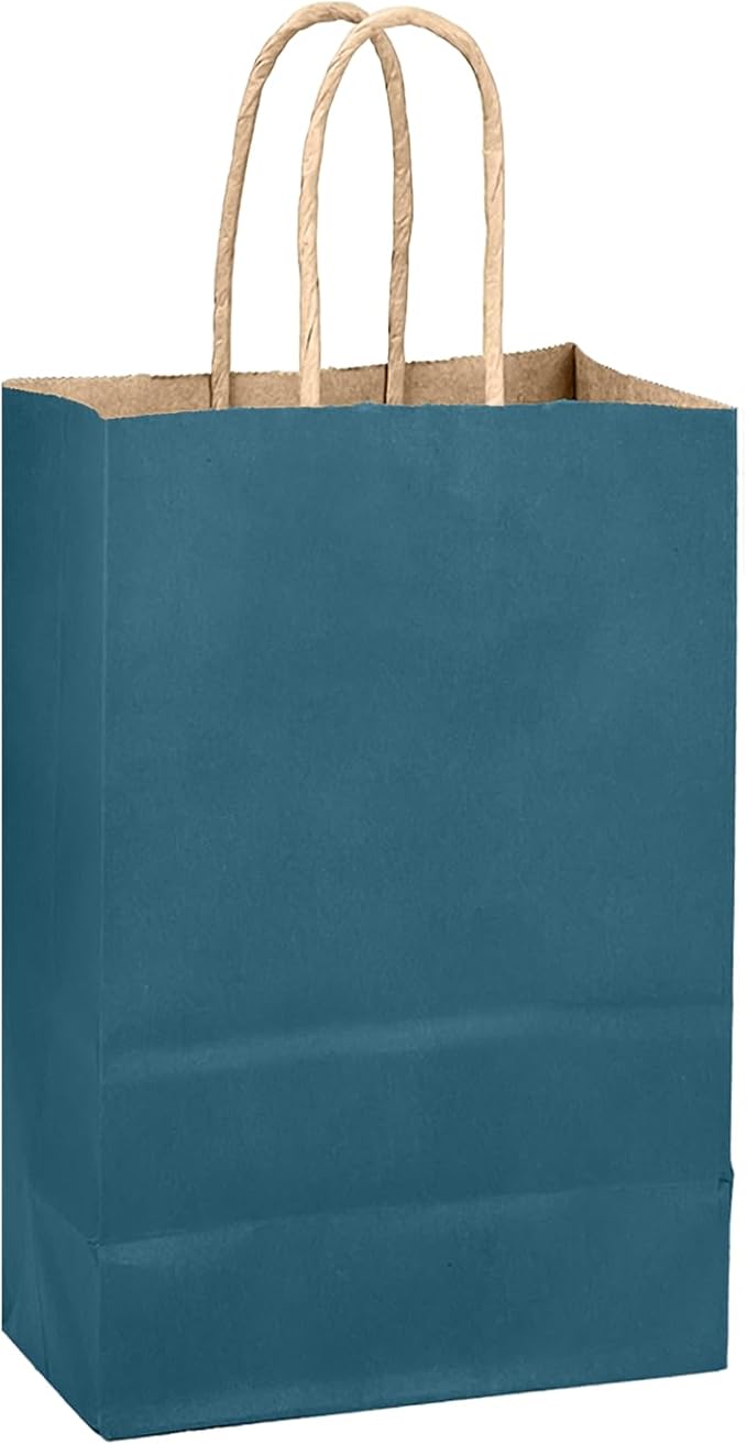 qiqee Classic Blue Gift Bag with Handles Bulk 24Pcs Paper Bags -10.6"x8.3"x4.3"Party Favor Bags - Solid Color