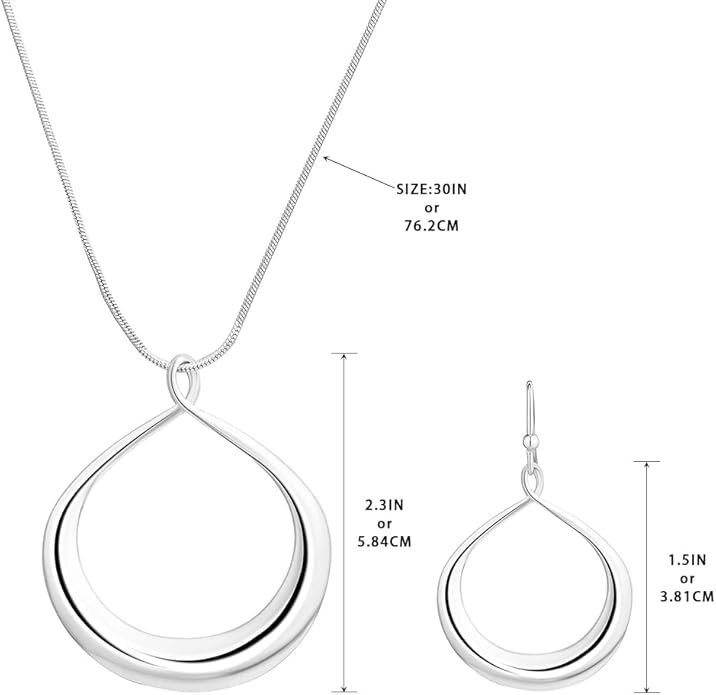Madison Tyler Gold Plated Jewelry Set for Women | Silver Teardrop Pendant Necklace Trendy | Long Necklace with Snake Chain | Fashion Dangle Earring Set
