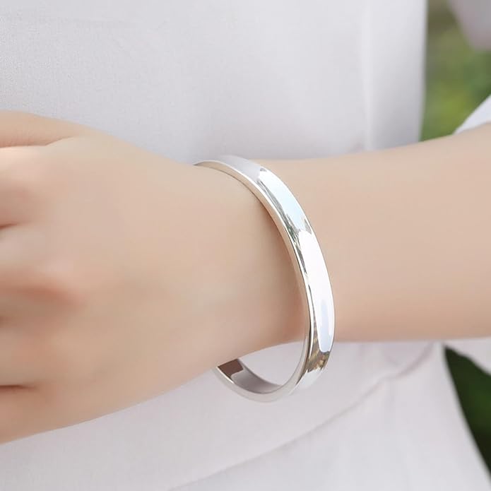 Chunky Bangle Bracelet for Women 925 Sterling Silver Bracelets Handmade Cuff Bangle Bracelets Adjustable Jewelry Fashion Simple Open Bangles