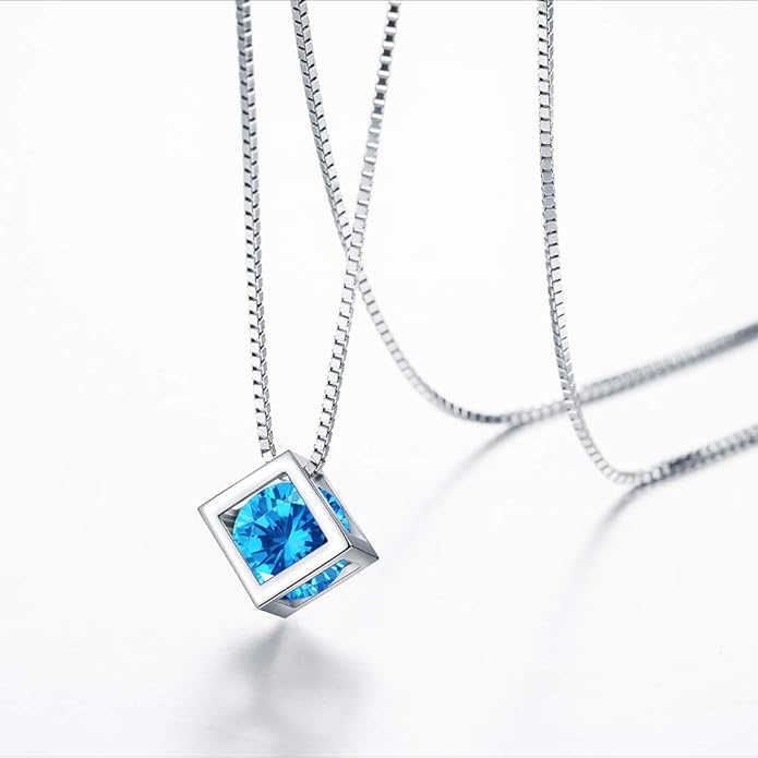 Aurora Tears Birthstone Necklace/Earring 925 Sterling Silver Women Cross/3D Cube/Cresent Moon Birth Stone Jewelry Mens Birthday Gift Anniversary Present