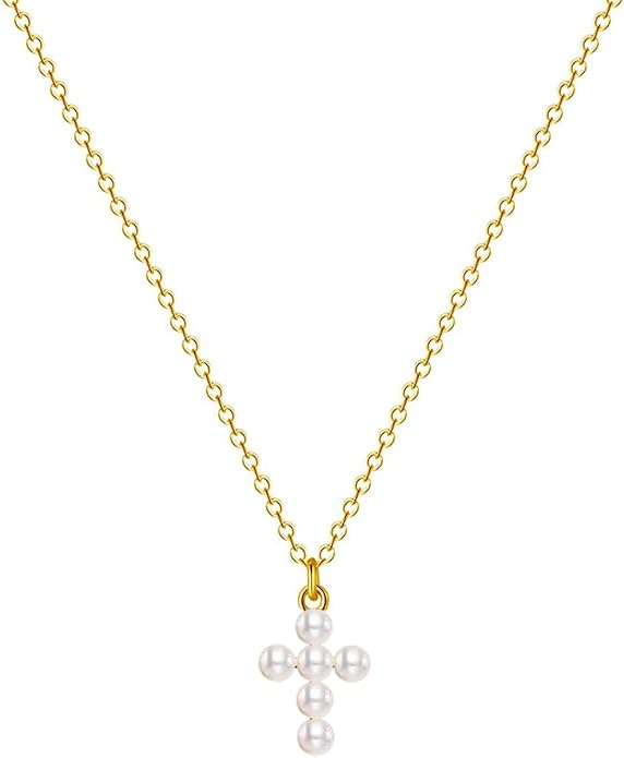 Zeffy Cross Necklace for Women,18K Gold/Silver Plated Tiny Cubic Zirconia Cross Pendant Necklace for Women Simple Layered Cross Necklaces for Women