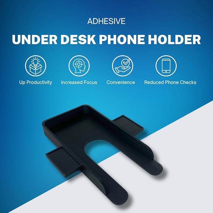 Chatelet Under Desk Phone Holder with Adhesive – Hidden Smartphone Mount for Office or Home Desk – Stick-On Organizer for Focus & Productivity – Fits Most Phones (Black)