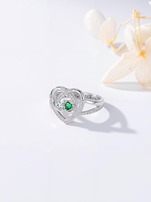 Valentine's Day Gifts for Women Birthstone Rings for Women Heart Statemet Engagement Eternity Wedding Promise Rings Jewelry Anniversary Christmas Valentine Mothers Day Birthday Gifts for Wife Her Girlfriend