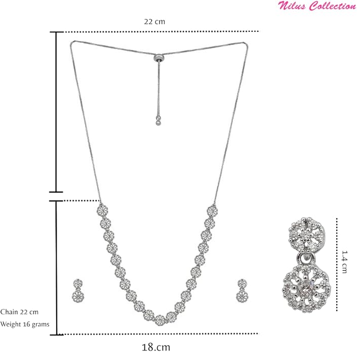 Nilu's Collection American Diamond Stone Studded | Rose Gold/Silver Plated | Anti Tarnish Jewellery Set for Women | Matching Earrings Perfect for Weddings and Special Occasions