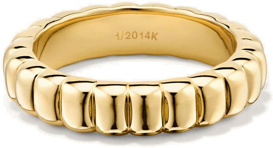 NOKMIT 14K Gold Filled Chunky Statement Rings for Women Cute Puffy Dome Croissant Thumb Band Non Tarnish Comfort Fit Size 5-10