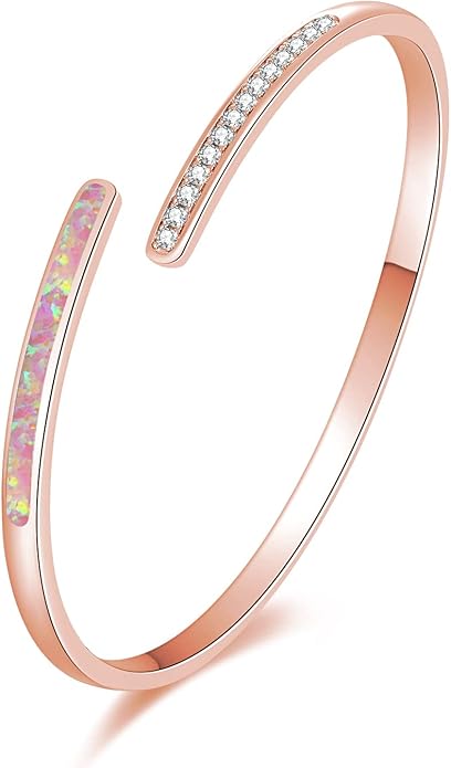 CiNily Womens Cuff Bracelet,Opal Bangle Bracelets Gold Plated Hypoallergenic Ladies Gemstone Open Cuff Bangle Bracelet