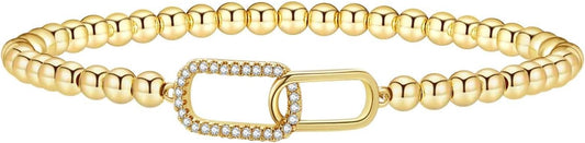 Gold Bracelets for Women 14K Gold Plated Bead Bracelet Hypoallergenic Stretch Bracelets for Women Elastic Bracelet Trendy Teen Gift Dainty Jewelry for Women