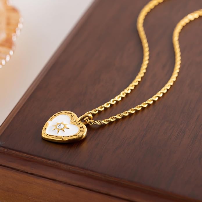 IBARA Women Gold Dianty Necklace Sun Crescent Moon Star Evil Eye Lock Lovely Heart Flower Butterfly Pearl Pendant Coin Necklaces 18K Gold CZ Diamond Filled Chain Boho Beach Simple Handmade Jewelry