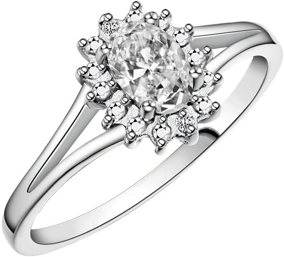 Rylos 14K White Gold Classic Halo Ring: Diamonds, 6X4MM Oval Gemstone - Birthstone Jewelry for Women - Stunning Diamond Gold Ring Sizes 5-10