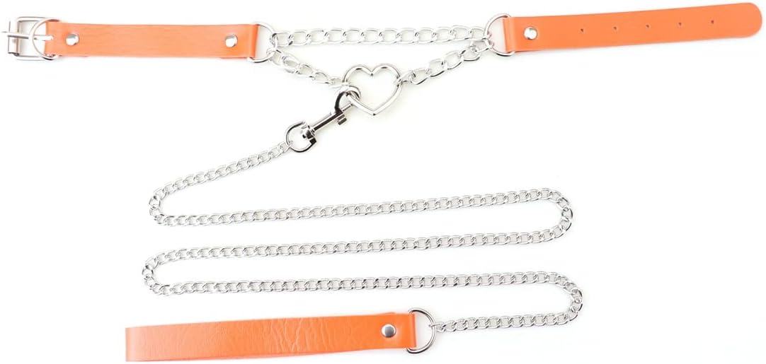 Harajuku Peach Heart Choker Punk Hauling Chain PU Leather Collar Gothic Necklace NightClub Goth Leash Belts