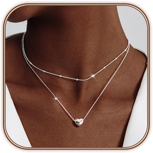OGD Heart Necklace for Women, 14K Gold Plated Layered Tiny Puffy Heart Pendant Necklace Cute Chunky Heart Choker Necklace Simple Gold Necklace Jewelry for Women Trendy Gift
