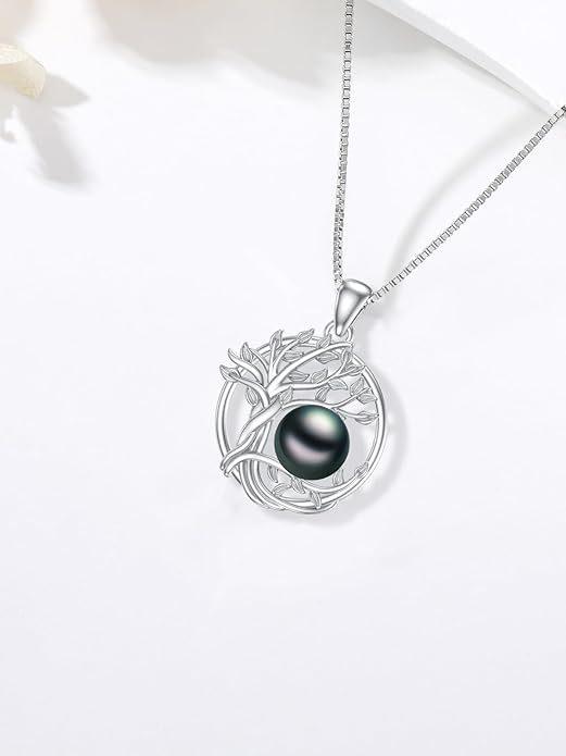 Tahitian Black Pearl 18K White Gold Plated Sterling Silver Heart/Infinity/Four Leaf Clover Pendant Necklace Jewelry Gifts for Women Wife Mom Girlfriend Wedding Birthday Anniversary Christmas