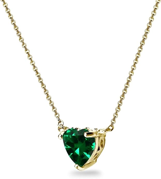 Birthstone Necklace for Women - Genuine or Synthetic Gemstone, 7mm Heart Solitaire, Short Dainty Layered Choker, Silver