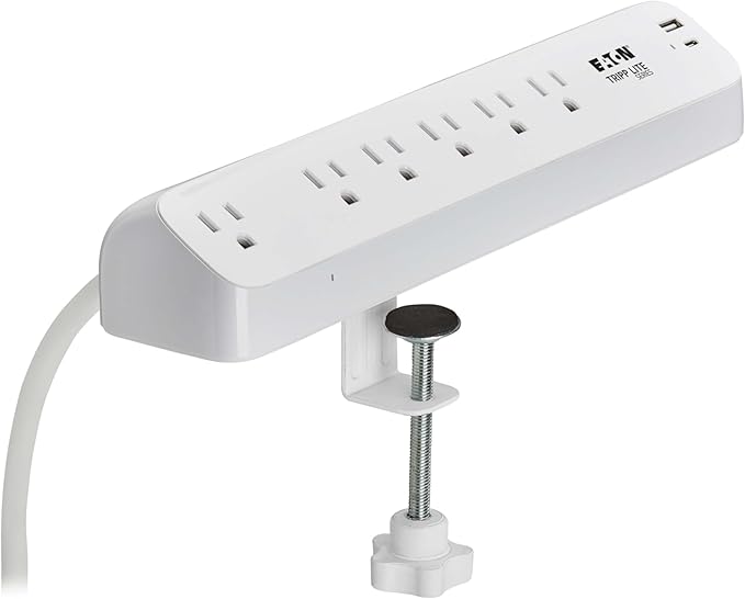 Eaton Tripp Lite Series Desk Clamp Power Strip Surge Protector, 6-Outlets, USB-A & USB-C Charging Ports, 900 Joules, 6ft Flat Extension Cord, Lifetime Manufacturer's Warranty (TLP66UCLAMP)