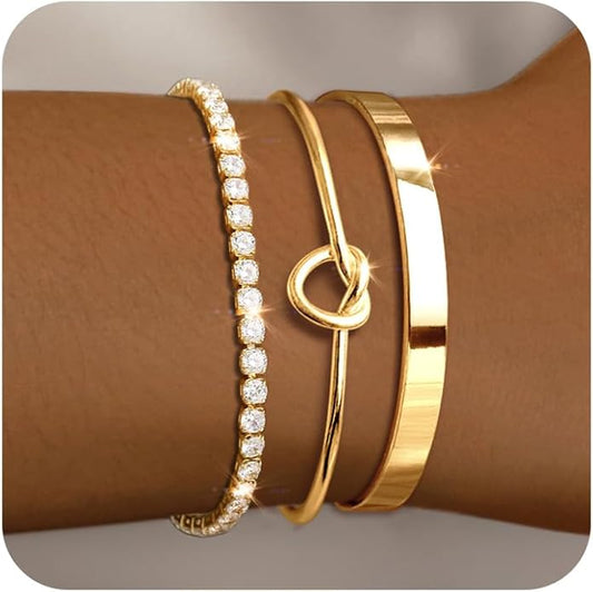 Gold Bracelets for Women 18k Gold Plated Bracelet Stack Bangle Cuff Bracelet Set for Women Non Tarnish Beaded/Paperclip/Cuban Link Chain Bracelets Jewelry for Women Trendy