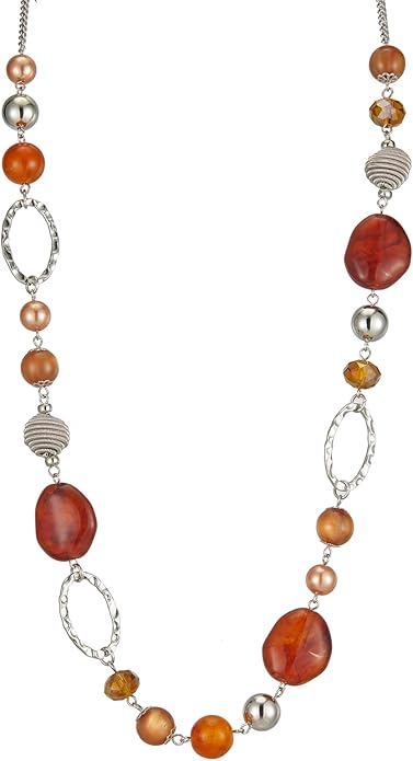 BULINLIN Beaded Long Necklace for Women Silver Sweater Chain Necklace with Crystal Resin Beads, Fashion Jewelry Necklace