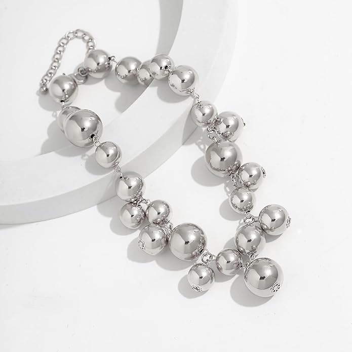 Chunky Pearls Statement Choker Necklace for Women,14K Gold Large Beaded Punk Ball Cluster Collar Necklace Party Dainty Jewelry Gift