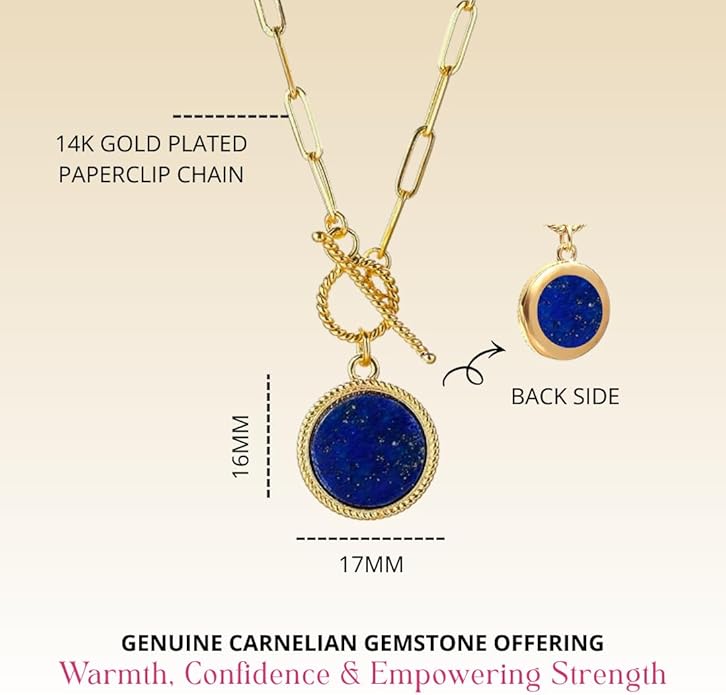 Gempires Gemstone Coin Front Toggle Pendant Necklace for Women with Gold Paperclip Chain, Natural Crystal Pendant with Toggle Clasp, Handcrafted Perfect Jewelry Gift for her