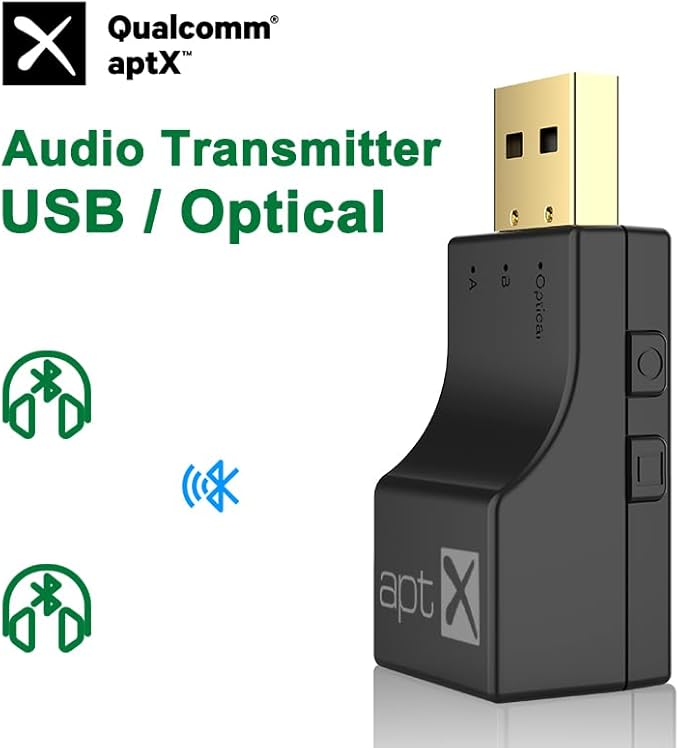 USB Optical Wireless Bluetooth Transmitter 2 in 1 Audio Transmitter Adapter Low Lantency APTX aptX-Adaptive/HD/LL Multi-Point HiFi Wireless Adapter for PS4/3 Xbox TV PC
