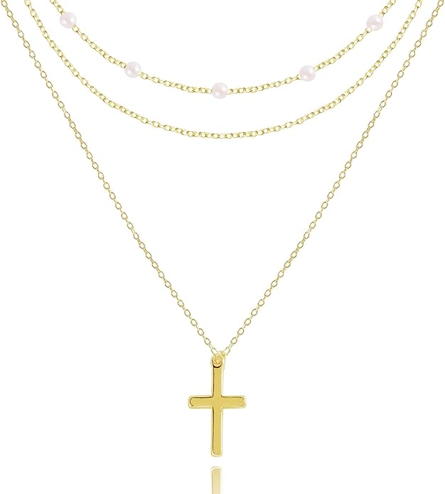 Layered Gold Necklaces for Women, Stackable 14K Gold Plated Necklace, Dainty Cross/Circle/Heart Pendant layered Necklace, Adjustable Dainty Gold/Silver Necklace Jewelry Set for Women