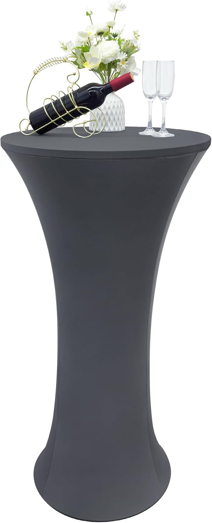 24x43 Inch Round Fitted Cocktail Table Cover Grey Spandex Cocktail Table Cloth Highboy Fitted Tablecloth High Top Table Cloths for Party Pub Banquet Bistro