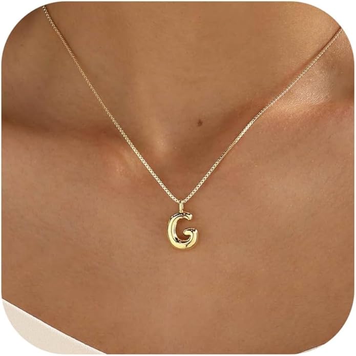 Bubble Gold Silver Letter Necklace Initial Necklaces for Women Trendy 14K Dainty Charm Pendant Name Necklace Personalized Jewelry Gift for Women Teen