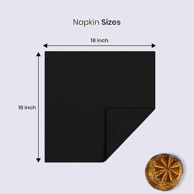 LFH Home Cotton Rich Metered Napkins for Dining Table Set of 12, Elegant Cloth Napkins for Wedding Party or Everyday Use Machine Washable Durable Reusable and Soft for Hosting 18x18 Inch - Black