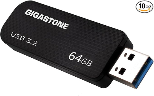GIGASTONE 64GB Flash Drive (10 Pack) Z30 USB 3.2 Gen 1, 80MB/s Ultra Fast, Keychain Loop, Carbon Fiber Style, Push-Pull Design, Data Storage, Backup for PC/Mac/TV/Car, USB 2.0/3.0/3.1 Compatible