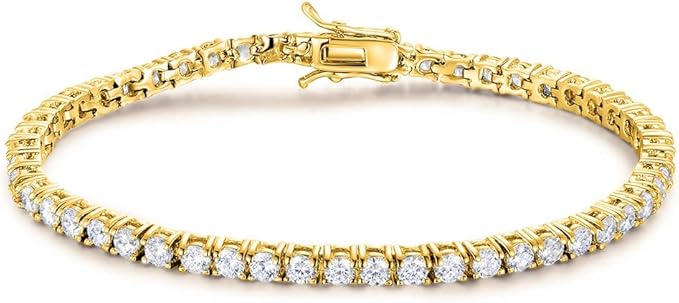 Gemsme 18K Gold Plated 3.0 Cubic Zirconia Classic Tennis Bracelet for Women and Men 9 Inch