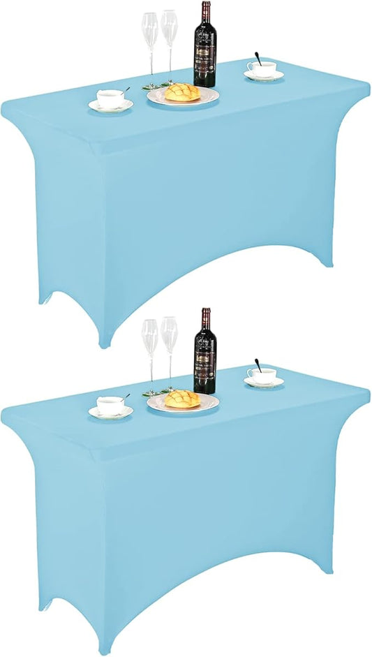 FORLIFE 2Pack Spandex Table Covers，Fitted Tablecloth for Rectangular Tables, Stretch Patio Table Covers, Universal Spandex Table Cover for Wedding, Banquet, Party (4ft, Blue Mist)