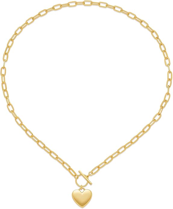 Heart Necklaces for Women, 14K Gold Plated Heart Pendant Necklaces for Women Trendy Heart Locket Chunky Gold Necklace Dainty Gold Chain Necklace Jewelry Christmas Birthday Gifts for Women