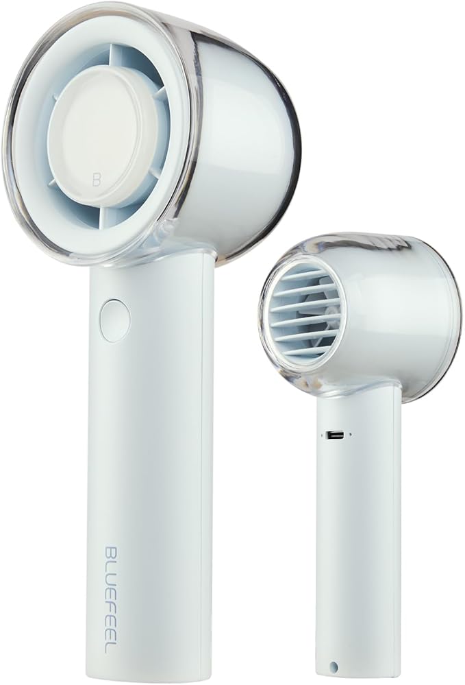 Bluefeel Portable Handheld Turbo Fan, 5-Speed Mini Personal Fan with Adjustable Turbo Mode, 16H Max Cooling Time, and 3000mAh USB Rechargeable Battery for Travel/Outdoor/Home/Office (Soda White)