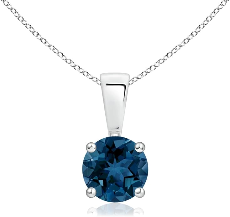 Angara Natural Blue Topaz Solitaire Pendant for Women | Classic Prong-Set Round Blue Topaz Pendant in 14K Solid Gold/Silver/Platinum With 18" Chain | December Birthday, Gemstone Jewelry Gift