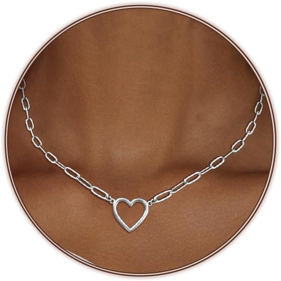 Cute Heart Necklace for Women Gold/Silver Plated Heart Pendant Choker Necklaces Tendy Love Heart Chain Necklace Dainty Gold/Silver Necklace Jewelry Gifts for Women