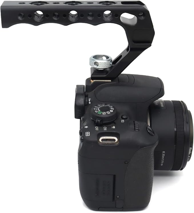 Universal Top Handle with Quick Release NATO Grip with NATO Rail for DSLR Camera Cage, with 3 Cold Shoe Adapters to Mount DSLR Camera with Microphone/LED Light/Monitor (Red with NATO Rail)