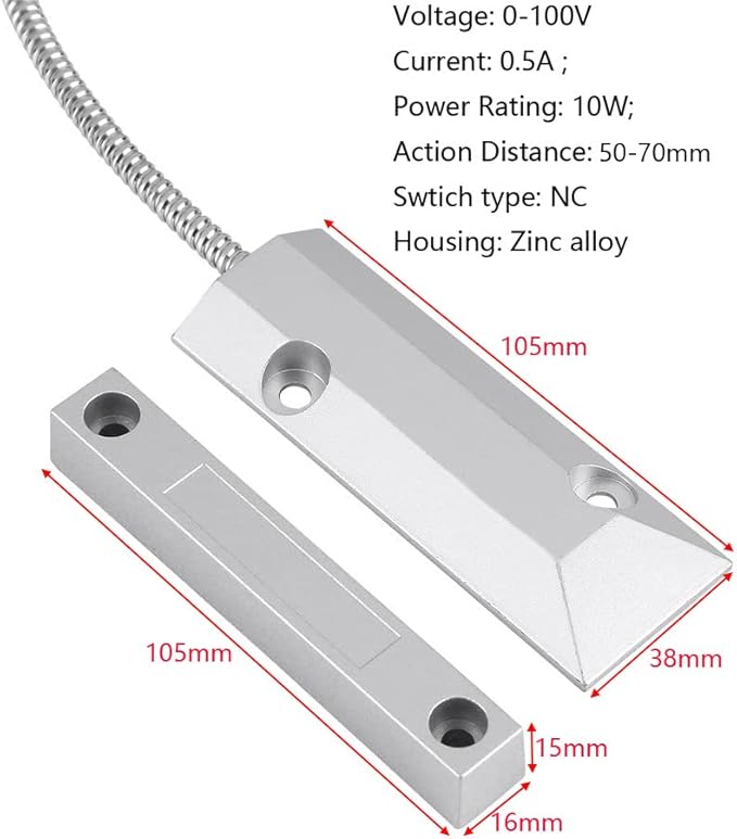 Home Security Wired Rolling Door Contact 0~100V/0.5Amp Magnetic Reed Switch OC-55 Alarm Sensor Magnetic Switch with 2 Wires for N.C. Applications