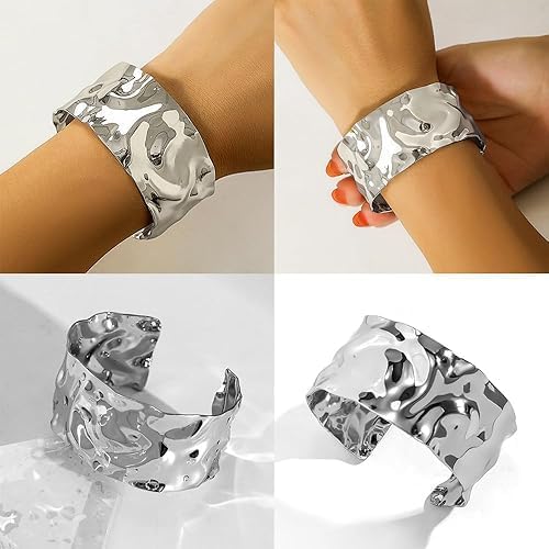 3PCS Chunky Gold Cuff Bracelets for Women Gold Statement Bangle Bracelets Set Arm Cuff Upper Arm Punk Jewelry