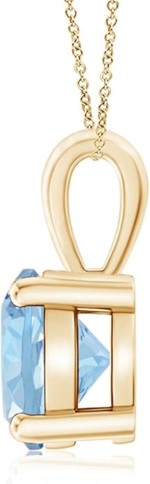 Angara Natural Aquamarine Solitaire Pendant for Women | Round Aquamarine Solitaire Pendant Necklace in 14K Solid Gold/Silver/Platinum With 18" Chain | March Birthday, Gemstone Jewelry Gift