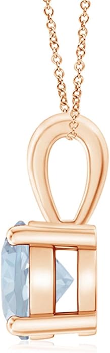 Angara Natural Aquamarine Solitaire Pendant for Women | Round Aquamarine Solitaire Pendant Necklace in 14K Solid Gold/Silver/Platinum With 18" Chain | March Birthday, Gemstone Jewelry Gift