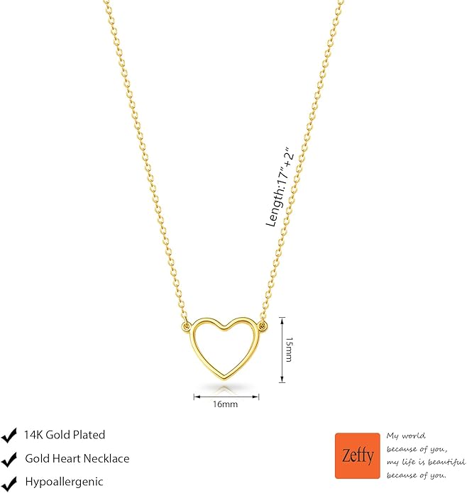 Zeffy Cute Heart Necklace 18k Gold/Silver Plated Tiny Heart Pendant Choker Necklaces Gold Love Heart Chain Necklace for Women Dainty Gold Jewelry Valentines Day Gifts for Women Girls Teen Girls