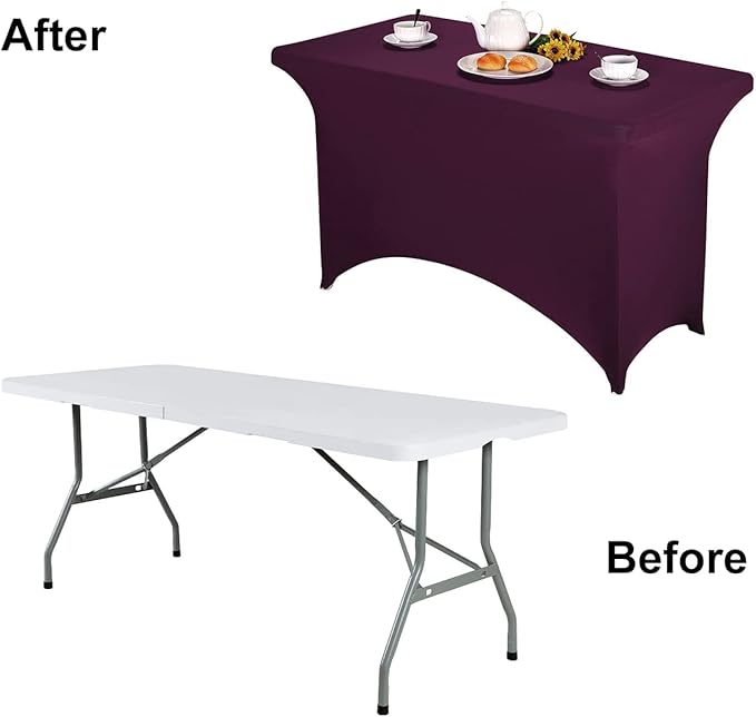 FORLIFE 4Pack Spandex Table Covers，Fitted Tablecloth for Rectangular Tables, Stretch Patio Table Covers, Universal Spandex Table Cover for Wedding, Banquet, Party (4ft, Burgundy)