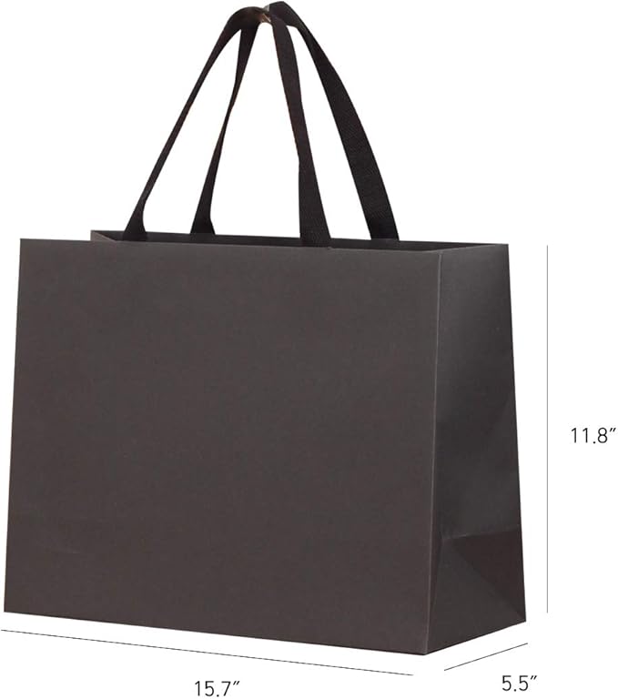 10pcs 15.7x5.5x11.8" (3) Large Size, Black Paper Bags with Black Cotton Handles, Thick Sturdy Durable Gift bags
