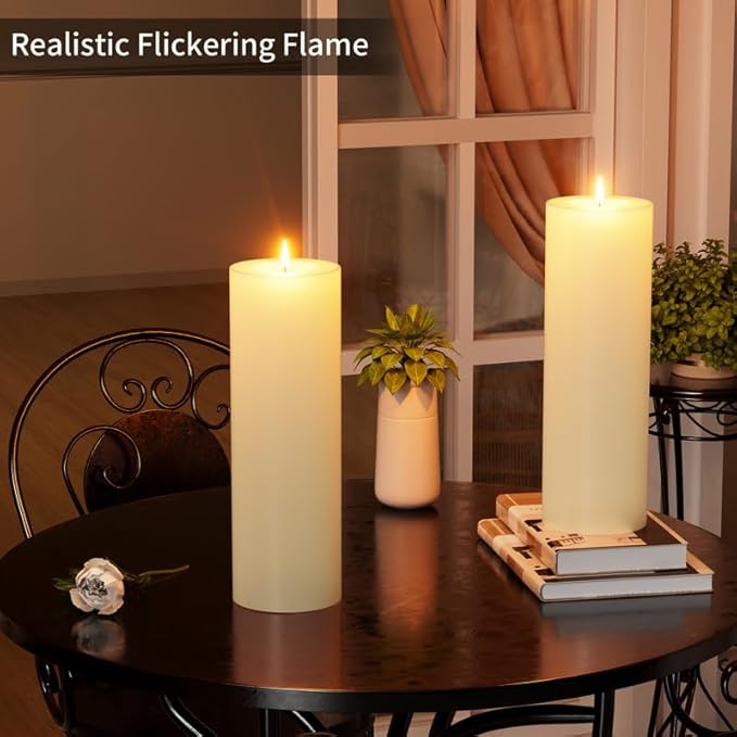 12" x 4" Large Outdoor Candle with Timer Waterproof Flickering LED Flameless Candle Battery Operated with Remote Fake Pillar Candle Realistic for Patio Porch Lantern, Ivory 1 Pack